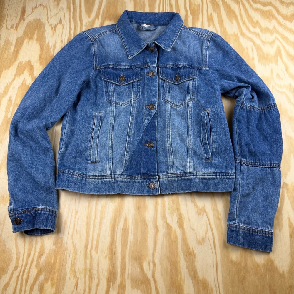 Free People Womens Medium Wash Denim Trucker Jacket Size M Blue Cotton Blend
